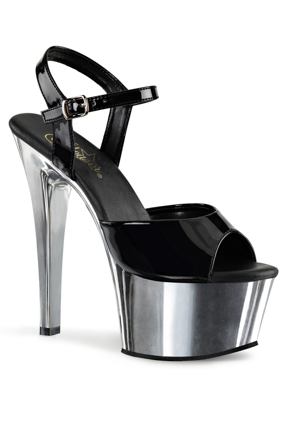 TACONES CON CORREA Y BASE CROMADA DE 15 CM