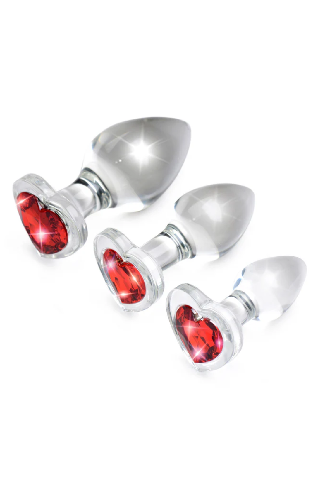 SET DE 3 TAPONES GRADUABLES DE CORAZON DE VIDRIO
