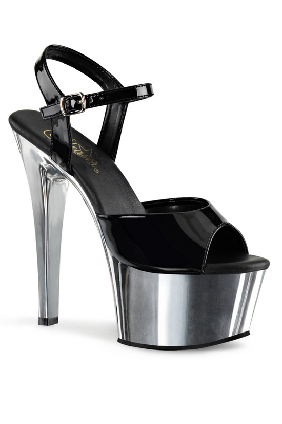 TACONES CON CORREA DE 6" BASE CROMADA