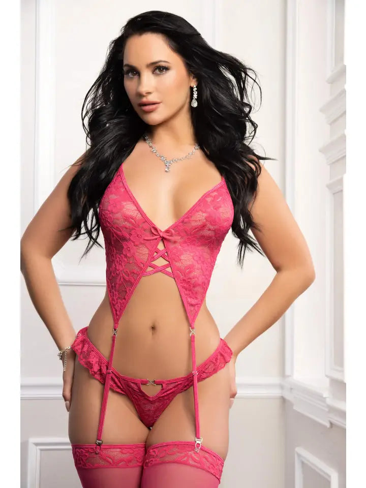 3 PIEZAS, SUJETADOR DE ENCAJE, TANGA Y MEDIAS