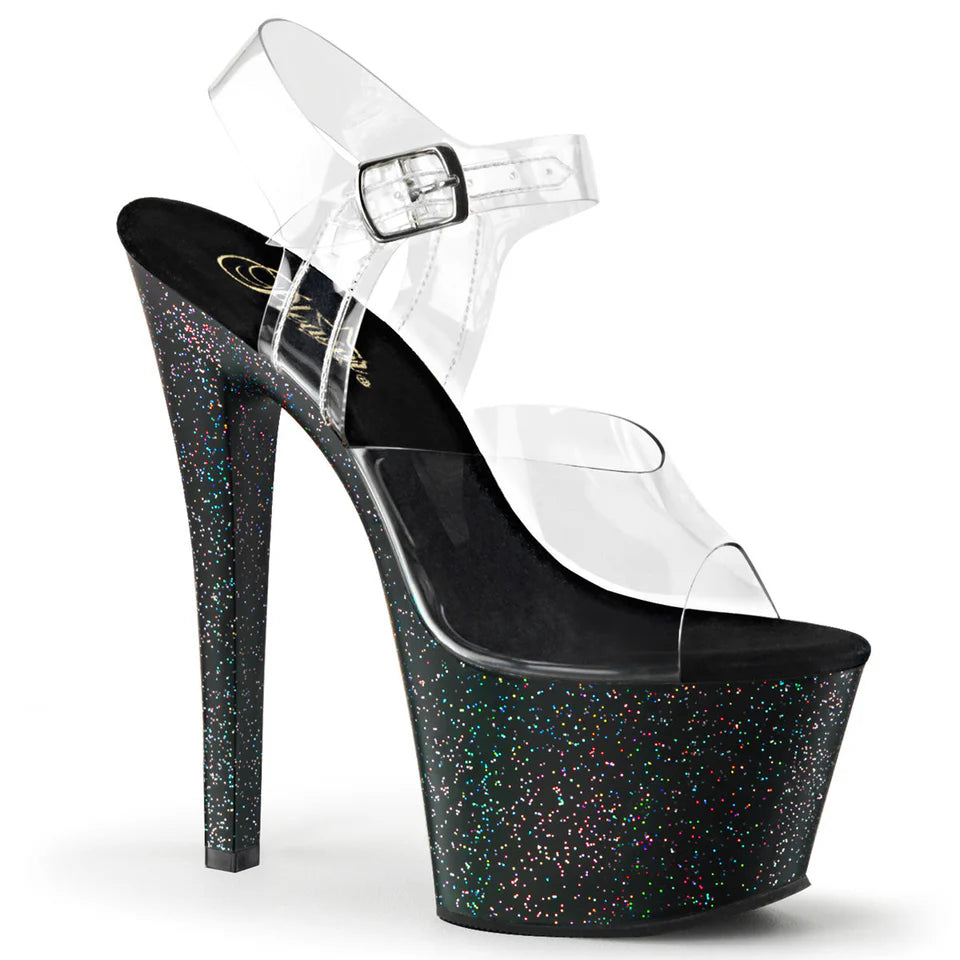 TACONES CON CORREA CON GITTER MULTICOLOR DE 18 CM