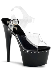 TACONES CON DETALLE DE PIEDRERIA ALREDEDOR Y CORREA TRANSPARENTE