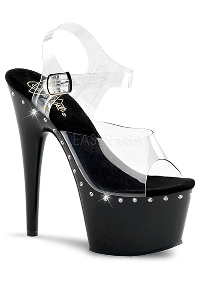 TACONES CON DETALLE DE PIEDRERIA ALREDEDOR Y CORREA TRANSPARENTE
