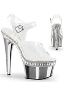 TACONES CON DIAMANTE DE IMITACIÓN EN LA PLATAFORMA CON CORREA, TACO 7" Y 2 3/4 DE PLATAFORMA