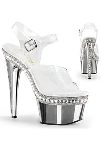 TACONES CON DIAMANTE DE IMITACIÓN EN LA PLATAFORMA CON CORREA, TACO 7" Y 2 3/4 DE PLATAFORMA