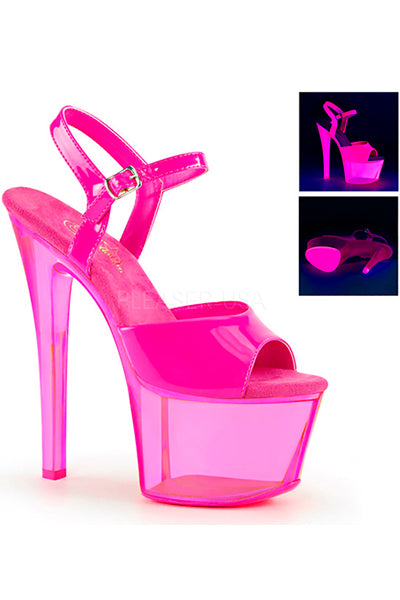 TACONES CON CORREA EN EL TOBILLO CON UV DE LUZ REACTIVA, CON TACO 7" Y 2 3/4" DE PLATAFORMA.