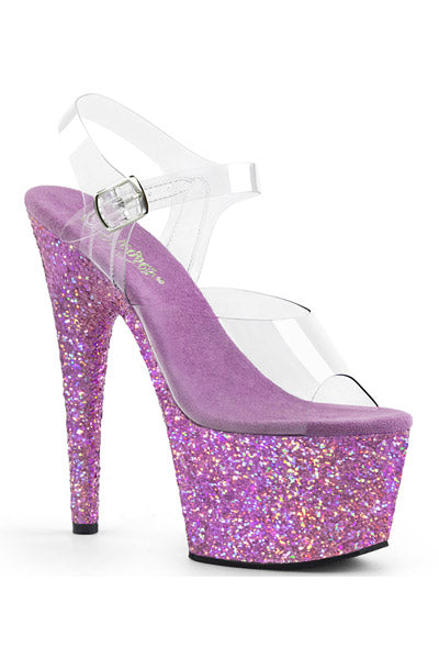 TACONES CON CORREA EN EL TOBILLO Y PLATAFORMA ESCARCHADA