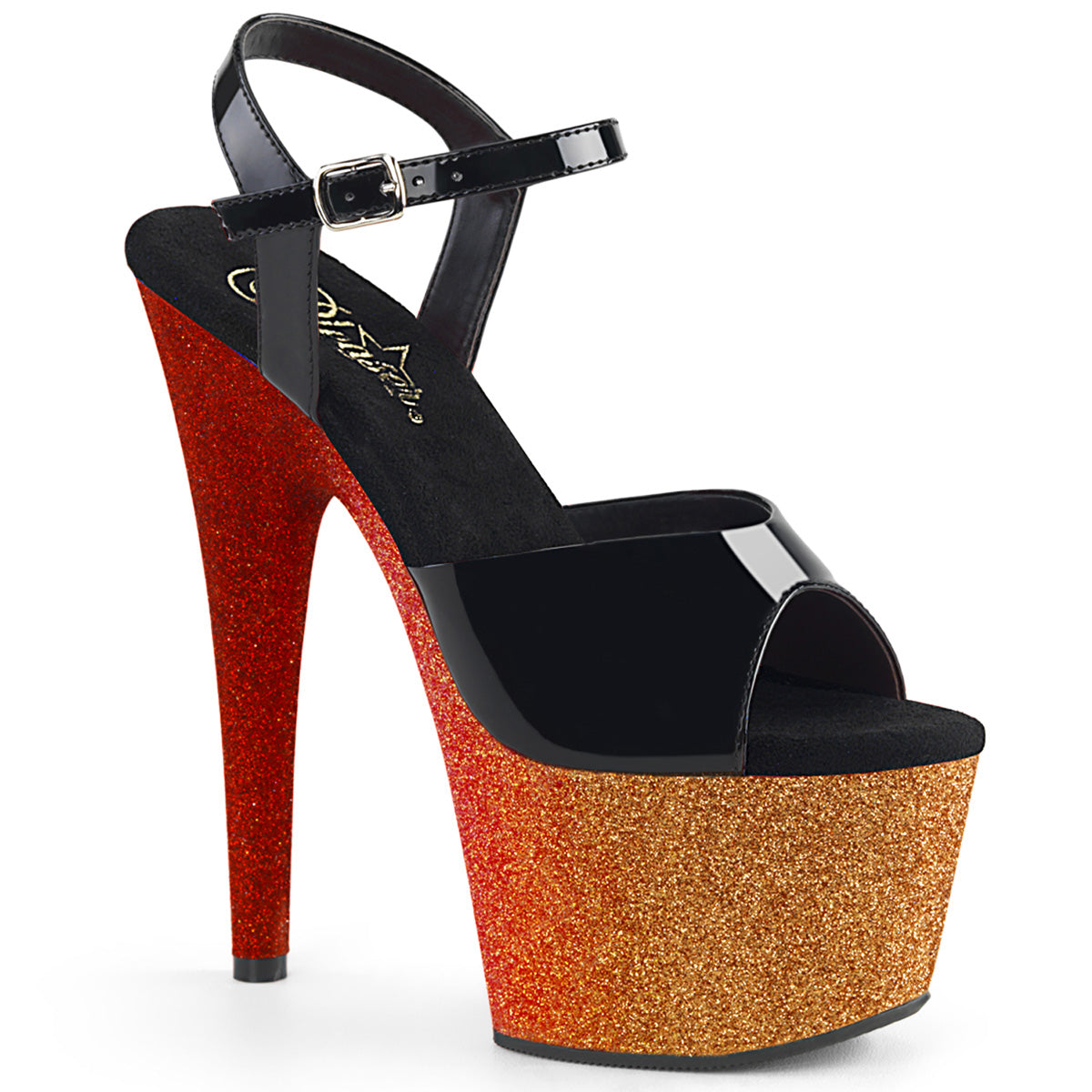 TACONES CON CORREA EN EL TOBILLO CON TODA LA PLATAFORMA CUBIERTA EN LA PARTE INFERIOR CON BRILLOS