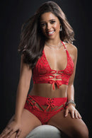 BRALETTE DE ENCAJE Y TANGA CON SUJETADOR DE TIRAS